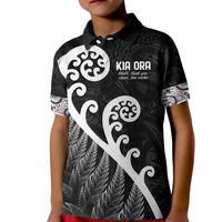 Kia Ora Maori Language Kid Polo Shirt Te Reo Maori Koru Fern Art LT9 Kid Black - Polynesian Pride