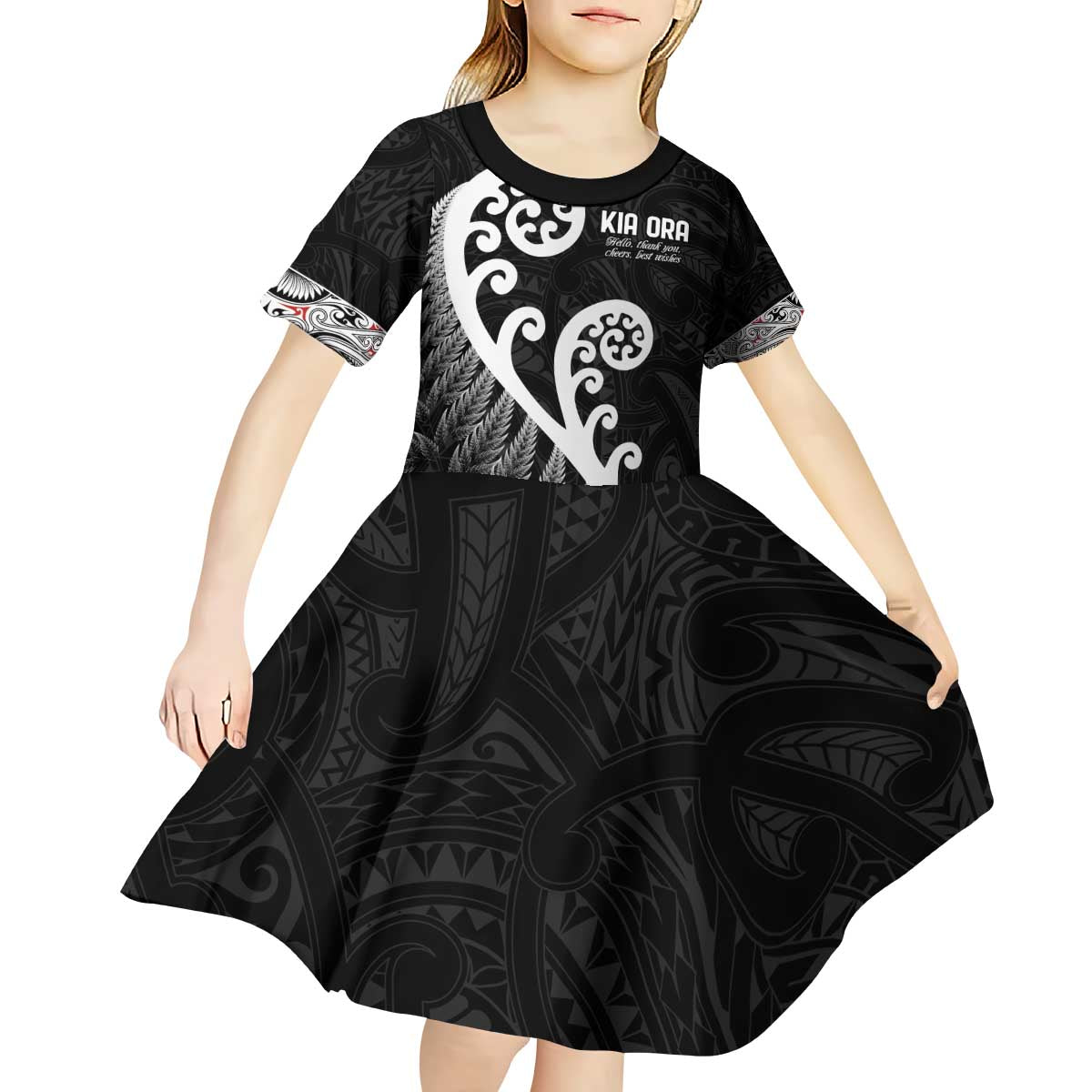 Kia Ora Maori Language Kid Short Sleeve Dress Te Reo Maori Koru Fern Art LT9 - Polynesian Pride