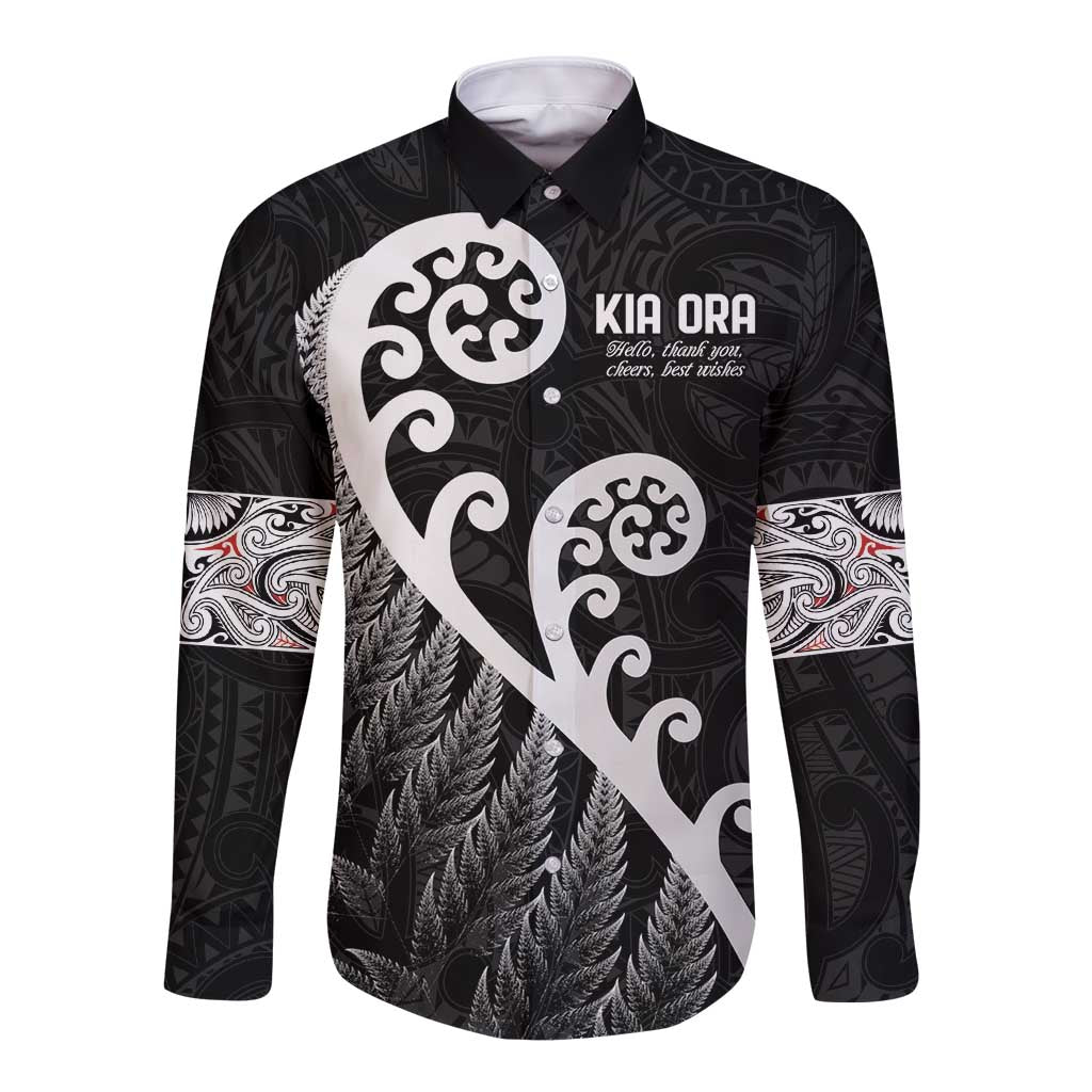 Kia Ora Maori Language Long Sleeve Button Shirt Te Reo Maori Koru Fern Art