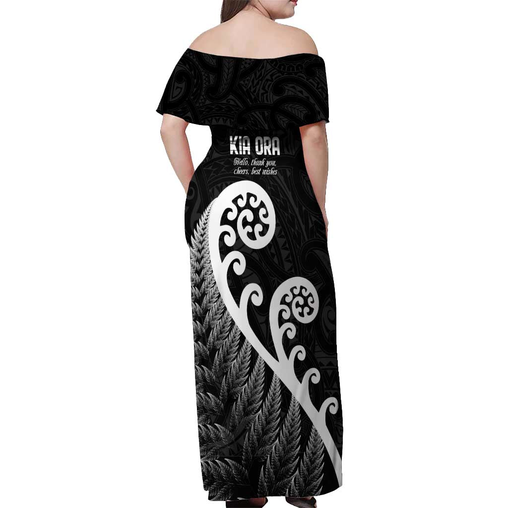 Kia Ora Maori Language Off Shoulder Maxi Dress Te Reo Maori Koru Fern Art