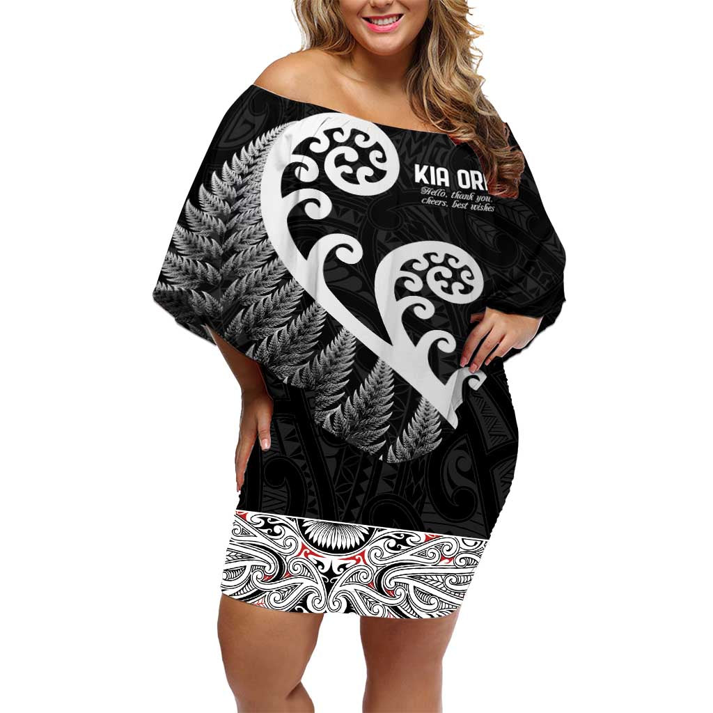 Kia Ora Maori Language Off Shoulder Short Dress Te Reo Maori Koru Fern Art