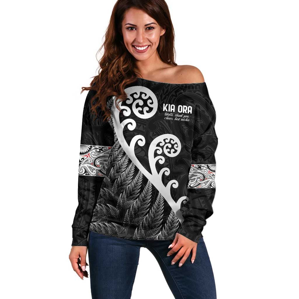 Kia Ora Maori Language Off Shoulder Sweater Te Reo Maori Koru Fern Art