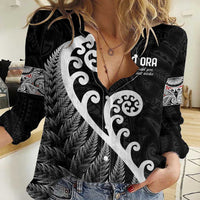 Kia Ora Maori Language Women Casual Shirt Te Reo Maori Koru Fern Art LT9 Female Black - Polynesian Pride