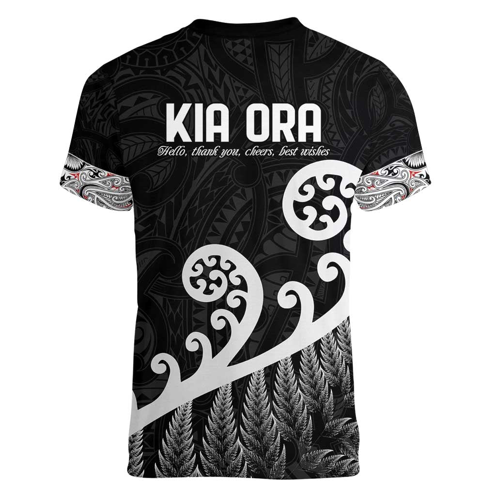 Kia Ora Maori Language Women V-Neck T-Shirt Te Reo Maori Koru Fern Art LT9 - Polynesian Pride
