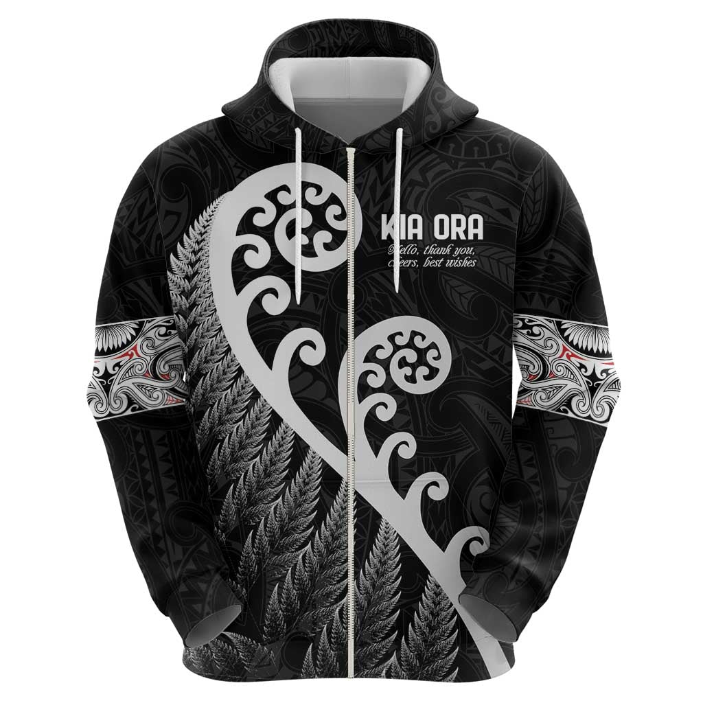 Kia Ora Maori Language Zip Hoodie Te Reo Maori Koru Fern Art