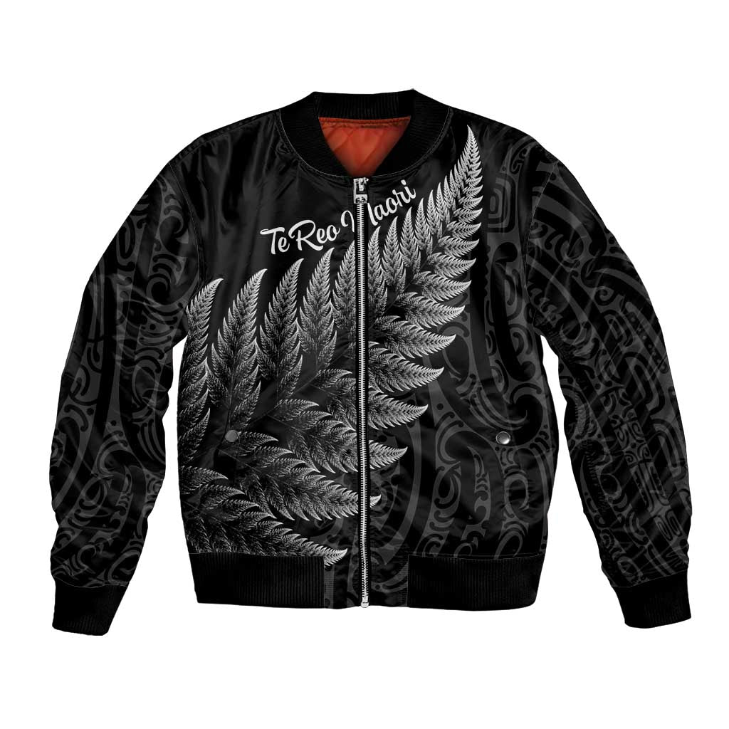 New Zealand Te Reo Māori Bomber Jacket Simple Black Fern
