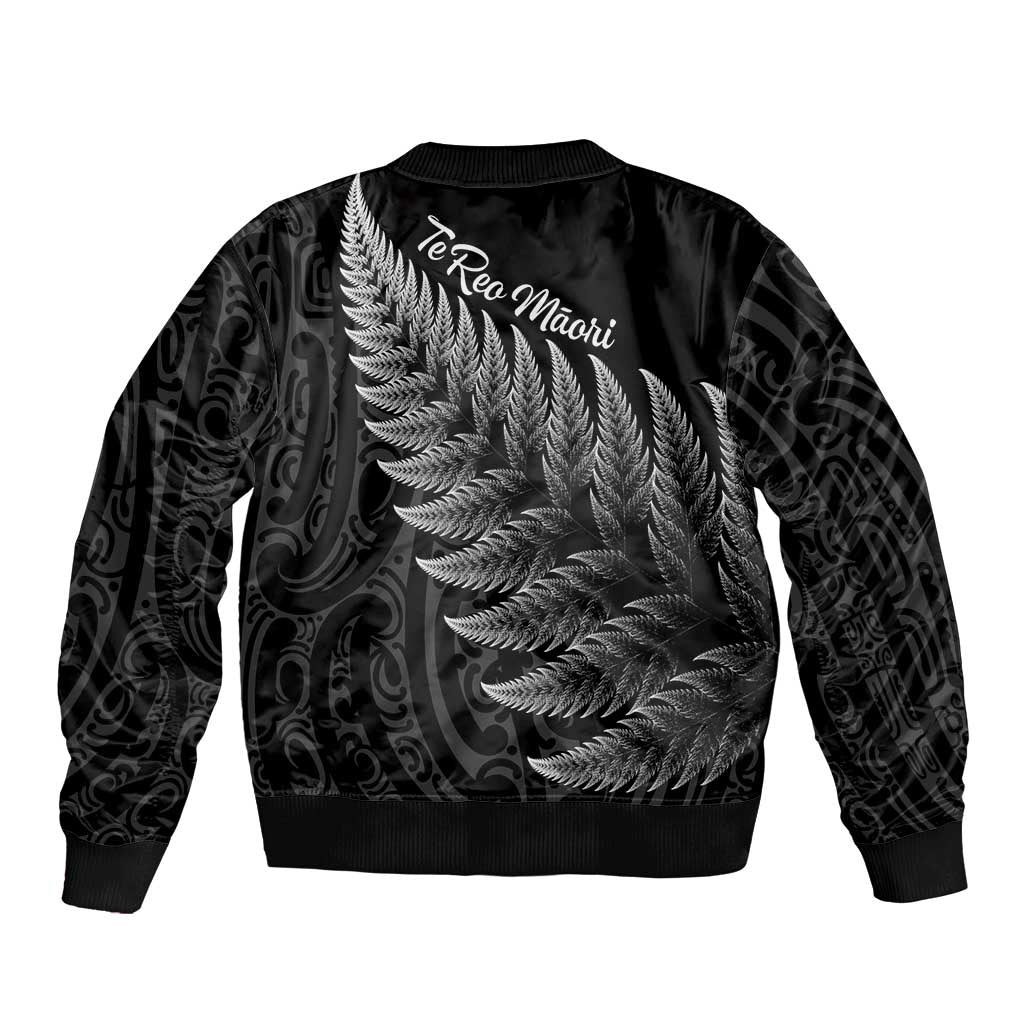 New Zealand Te Reo Māori Bomber Jacket Simple Black Fern