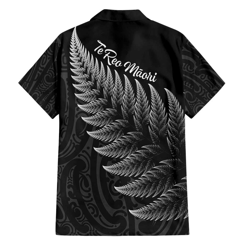 New Zealand Te Reo Māori Family Matching Long Sleeve Bodycon Dress and Hawaiian Shirt Simple Black Fern