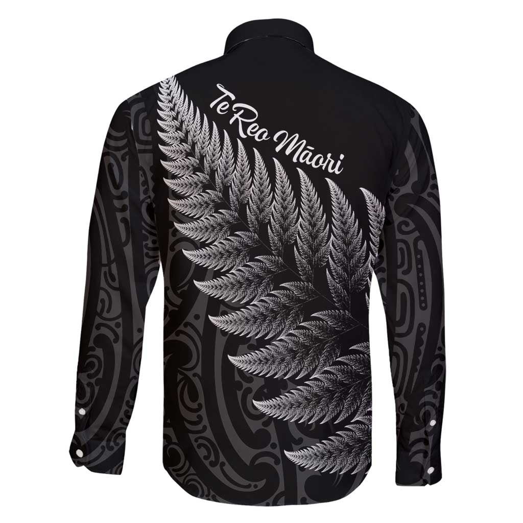 New Zealand Te Reo Māori Family Matching Long Sleeve Bodycon Dress and Hawaiian Shirt Simple Black Fern