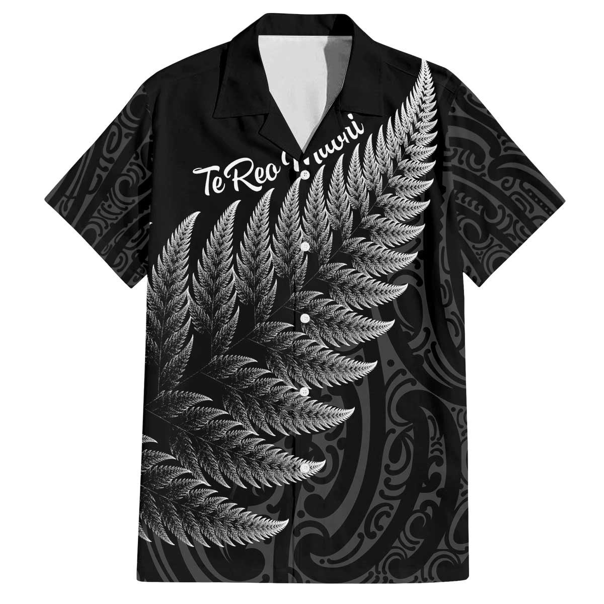 New Zealand Te Reo Māori Family Matching Off The Shoulder Long Sleeve Dress and Hawaiian Shirt Simple Black Fern