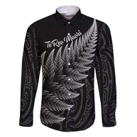 New Zealand Te Reo Māori Family Matching Off The Shoulder Long Sleeve Dress and Hawaiian Shirt Simple Black Fern