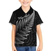 New Zealand Te Reo Mori Family Matching Off Shoulder Maxi Dress and Hawaiian Shirt Simple Black Fern LT9 Son's Shirt Black - Polynesian Pride