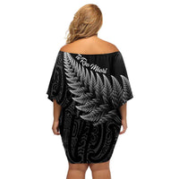 New Zealand Te Reo Mori Family Matching Off Shoulder Short Dress and Hawaiian Shirt Simple Black Fern LT9 - Polynesian Pride