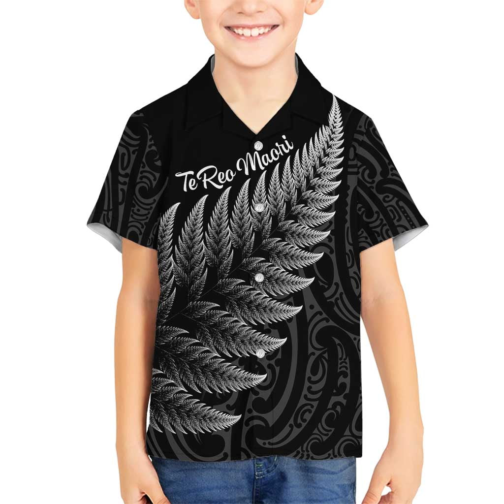 New Zealand Te Reo Mori Family Matching Off Shoulder Short Dress and Hawaiian Shirt Simple Black Fern LT9 Son's Shirt Black - Polynesian Pride