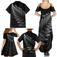New Zealand Te Reo Mori Family Matching Summer Maxi Dress and Hawaiian Shirt Simple Black Fern LT9 - Polynesian Pride