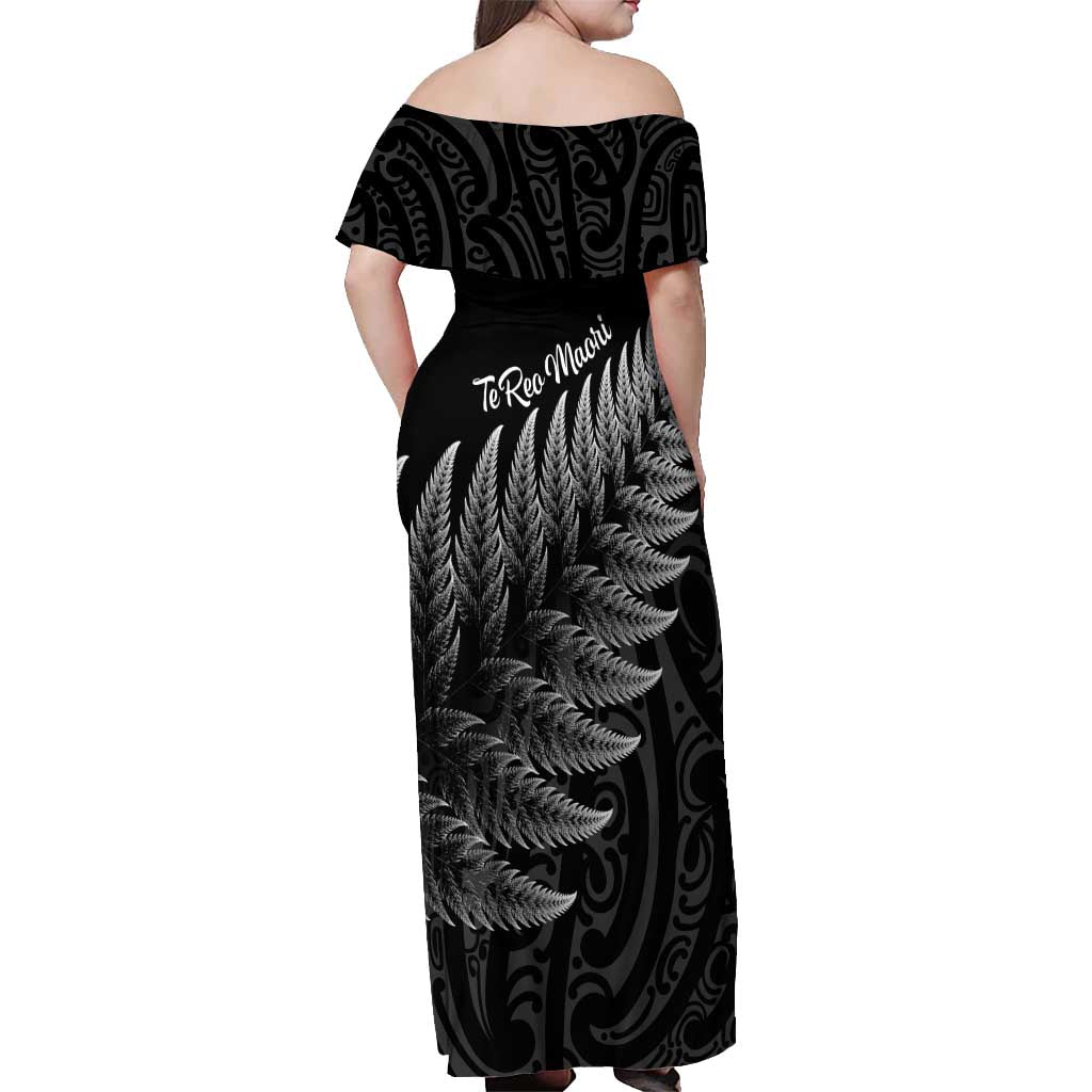New Zealand Te Reo Māori Off Shoulder Maxi Dress Simple Black Fern