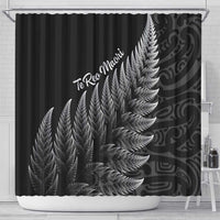New Zealand Te Reo Mori Shower Curtain Simple Black Fern LT9 - Polynesian Pride