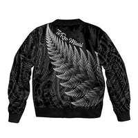 New Zealand Te Reo Māori Sleeve Zip Bomber Jacket Simple Black Fern