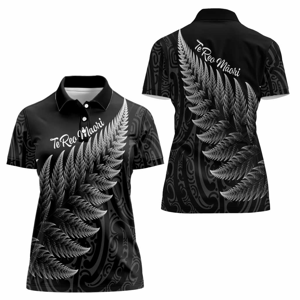 New Zealand Te Reo Māori Women Polo Shirt Simple Black Fern