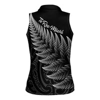 New Zealand Te Reo Mori Women Sleeveless Polo Shirt Simple Black Fern LT9 - Polynesian Pride