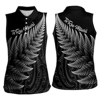 New Zealand Te Reo Mori Women Sleeveless Polo Shirt Simple Black Fern LT9 - Polynesian Pride