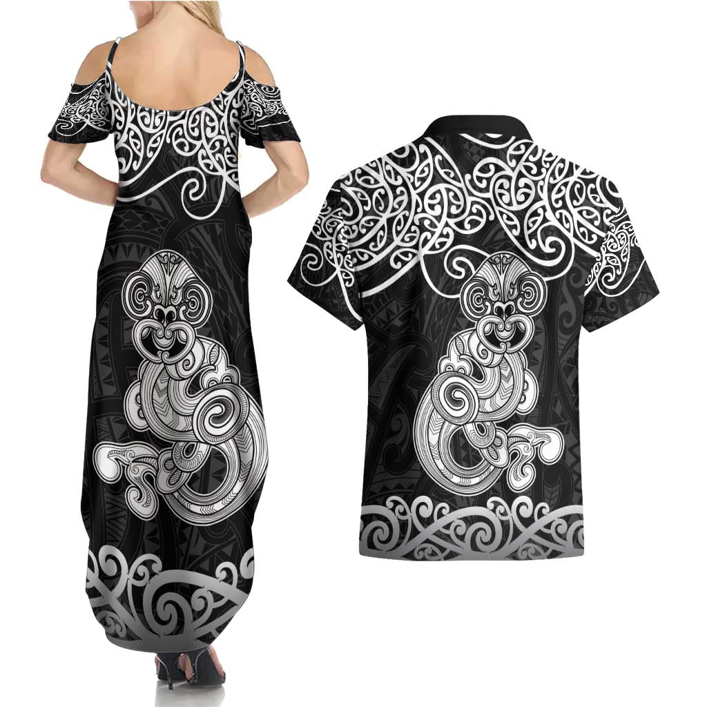 Te Reo Maori Tiki Inspired Art Couples Matching Summer Maxi Dress and Hawaiian Shirt