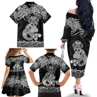 Te Reo Maori Tiki Inspired Art Family Matching Off The Shoulder Long Sleeve Dress and Hawaiian Shirt
