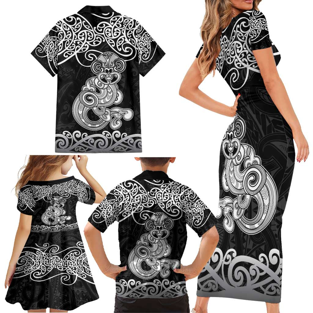 Te Reo Maori Tiki Inspired Art Family Matching Short Sleeve Bodycon Dress and Hawaiian Shirt LT9 - Polynesian Pride