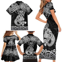 Te Reo Maori Tiki Inspired Art Family Matching Short Sleeve Bodycon Dress and Hawaiian Shirt LT9 - Polynesian Pride
