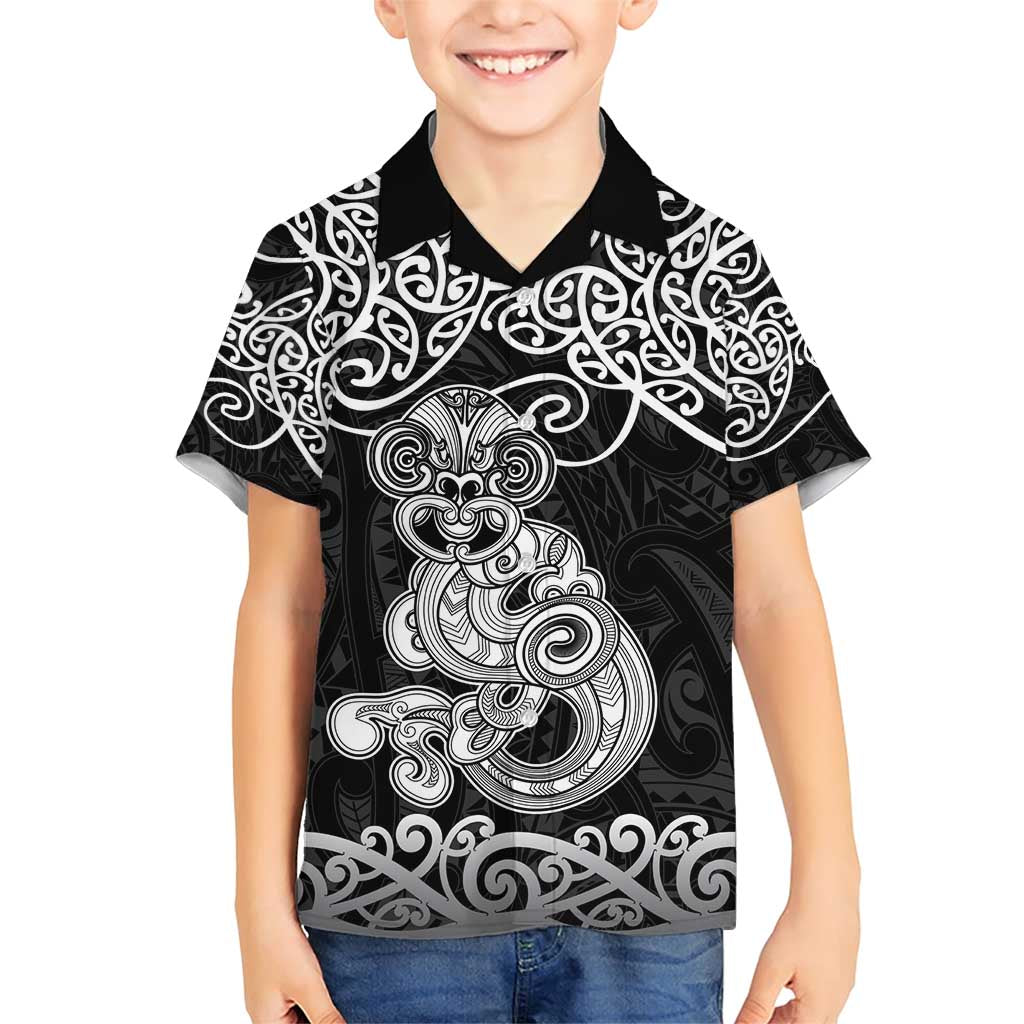 Te Reo Maori Tiki Inspired Art Family Matching Short Sleeve Bodycon Dress and Hawaiian Shirt LT9 Son's Shirt Black - Polynesian Pride