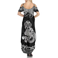 Te Reo Maori Tiki Inspired Art Family Matching Summer Maxi Dress and Hawaiian Shirt