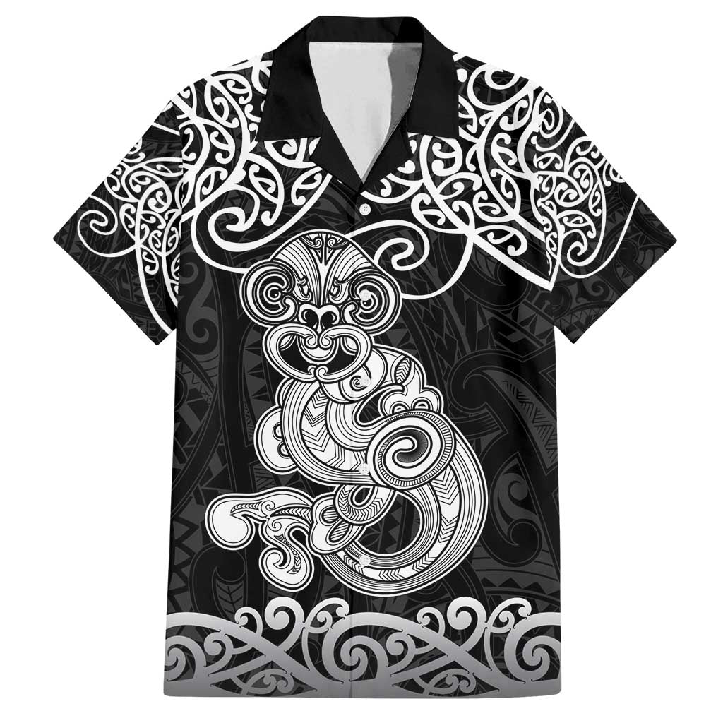 Te Reo Maori Tiki Inspired Art Family Matching Tank Maxi Dress and Hawaiian Shirt LT9 Dad's Shirt - Short Sleeve Black - Polynesian Pride