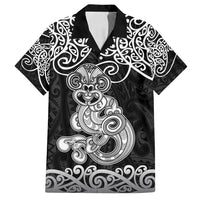 Te Reo Maori Tiki Inspired Art Family Matching Tank Maxi Dress and Hawaiian Shirt LT9 Dad's Shirt - Short Sleeve Black - Polynesian Pride