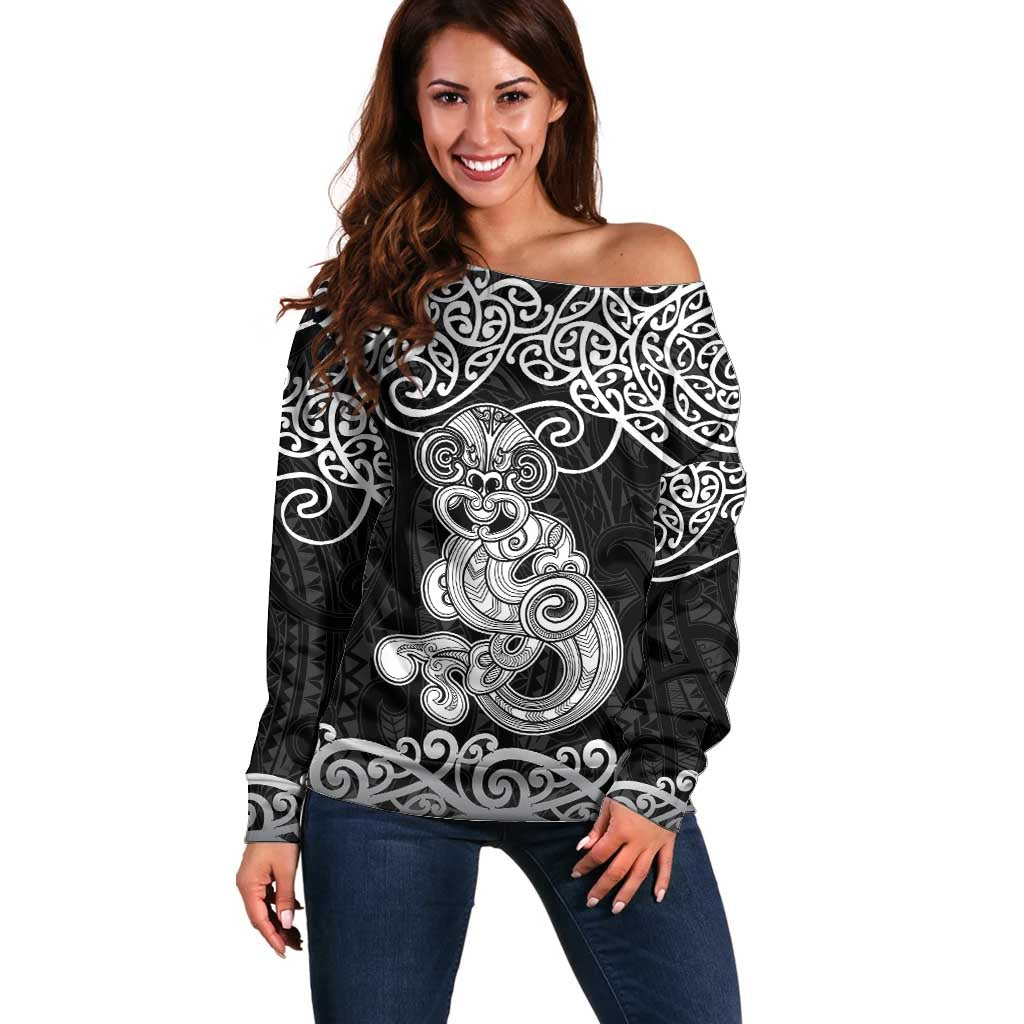 Te Reo Maori Tiki Inspired Art Off Shoulder Sweater