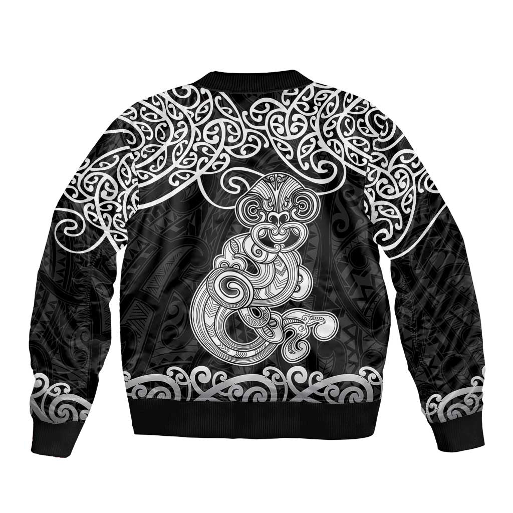 Te Reo Maori Tiki Inspired Art Sleeve Zip Bomber Jacket