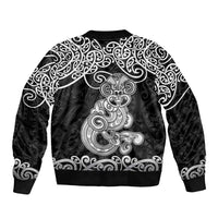 Te Reo Maori Tiki Inspired Art Sleeve Zip Bomber Jacket