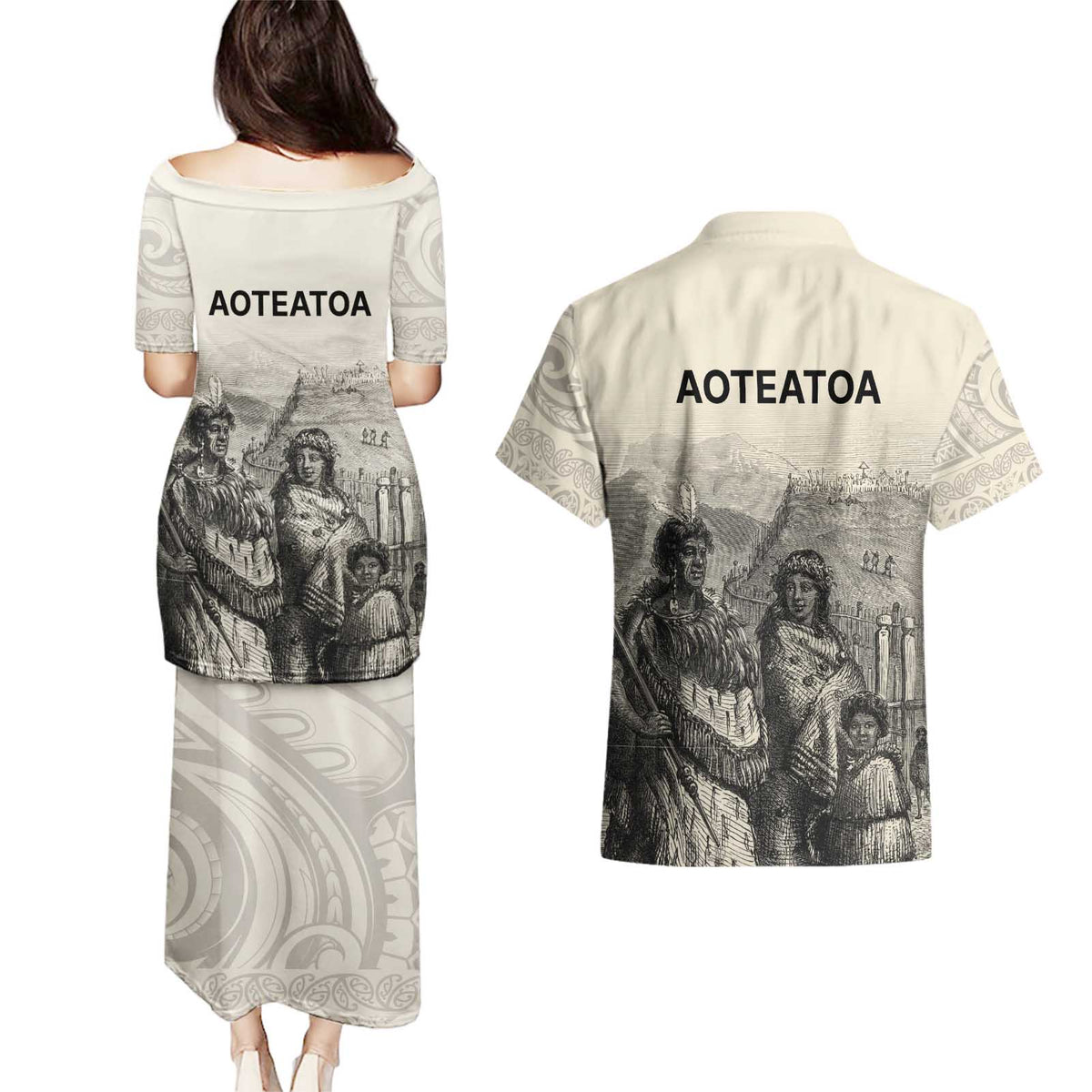 Whanau Maori Language Couples Matching Puletasi and Hawaiian Shirt Te Reo Maori Inspired Art LT9 - Polynesian Pride