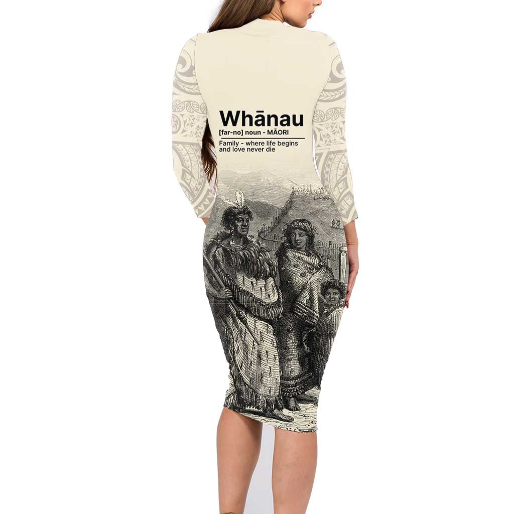 Whanau Maori Language Family Matching Long Sleeve Bodycon Dress and Hawaiian Shirt Te Reo Maori Inspired Art