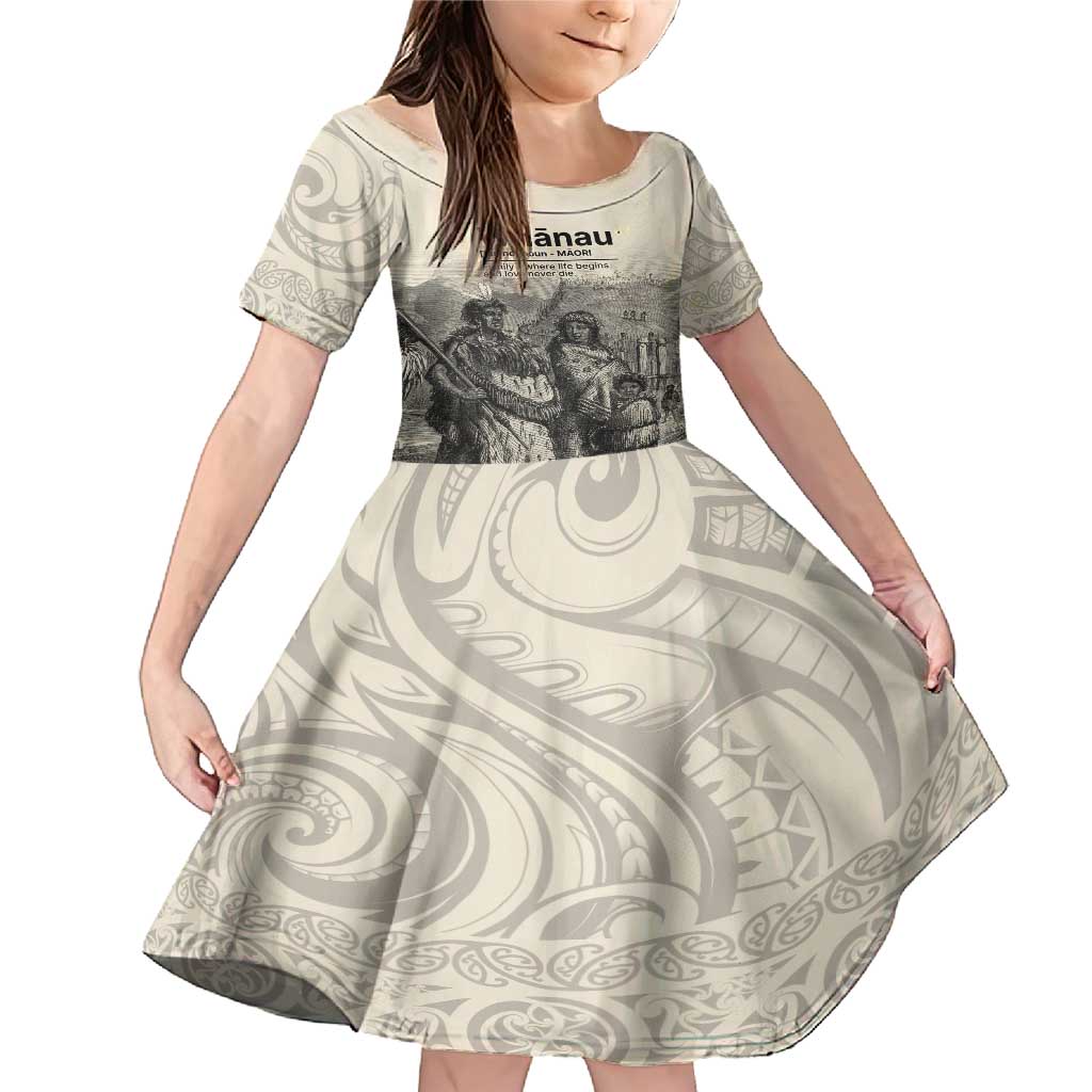 Whanau Maori Language Family Matching Mermaid Dress and Hawaiian Shirt Te Reo Maori Inspired Art LT9 Daughter's Dress Nude - Polynesian Pride