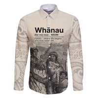 Whanau Maori Language Family Matching Mermaid Dress and Hawaiian Shirt Te Reo Maori Inspired Art LT9 Dad's Shirt - Long Sleeve Nude - Polynesian Pride