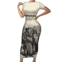 Whanau Maori Language Family Matching Short Sleeve Bodycon Dress and Hawaiian Shirt Te Reo Maori Inspired Art LT9 Mom's Dress Nude - Polynesian Pride