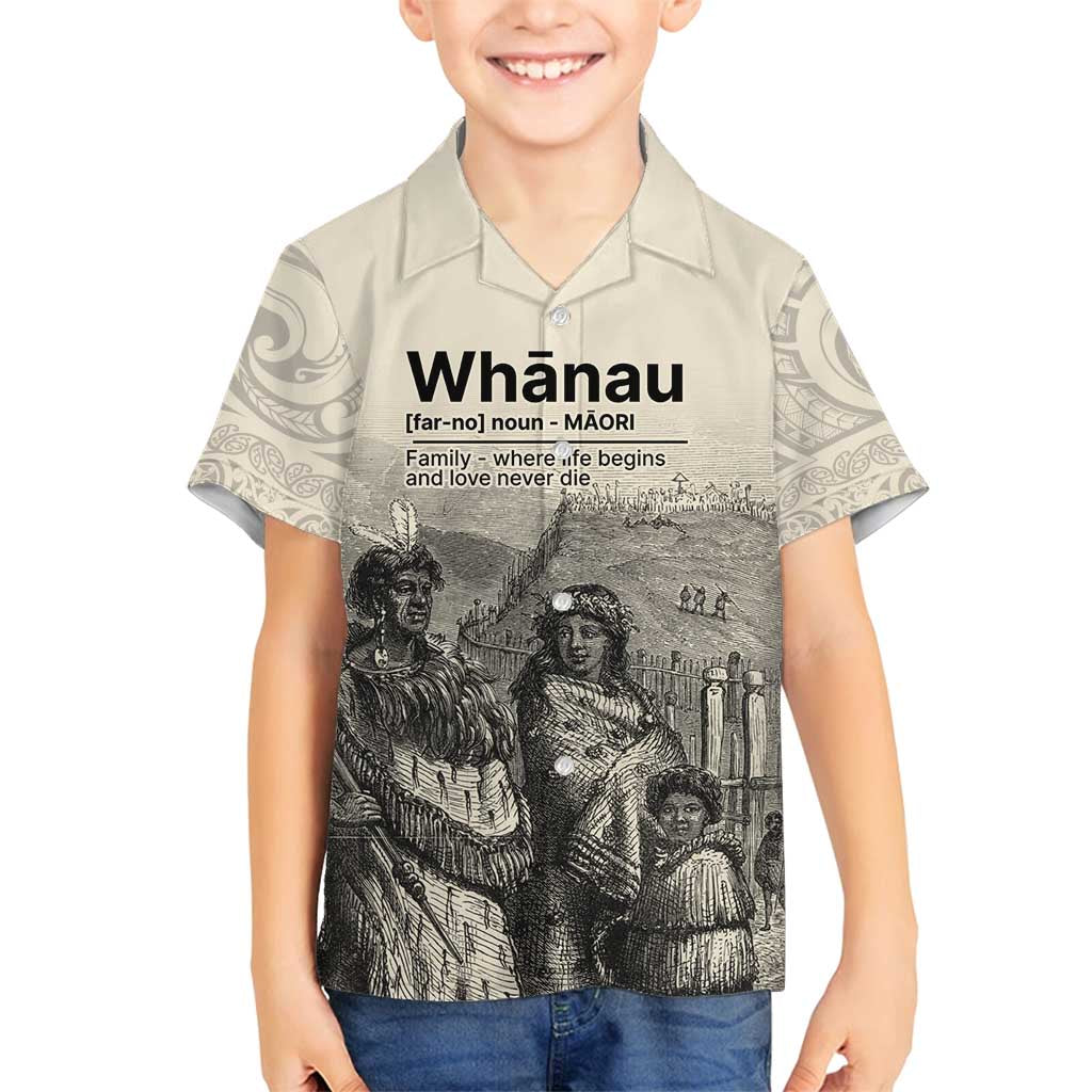 Whanau Maori Language Family Matching Tank Maxi Dress and Hawaiian Shirt Te Reo Maori Inspired Art LT9 Son's Shirt Nude - Polynesian Pride
