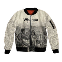 Whanau Maori Language Sleeve Zip Bomber Jacket Te Reo Maori Inspired Art
