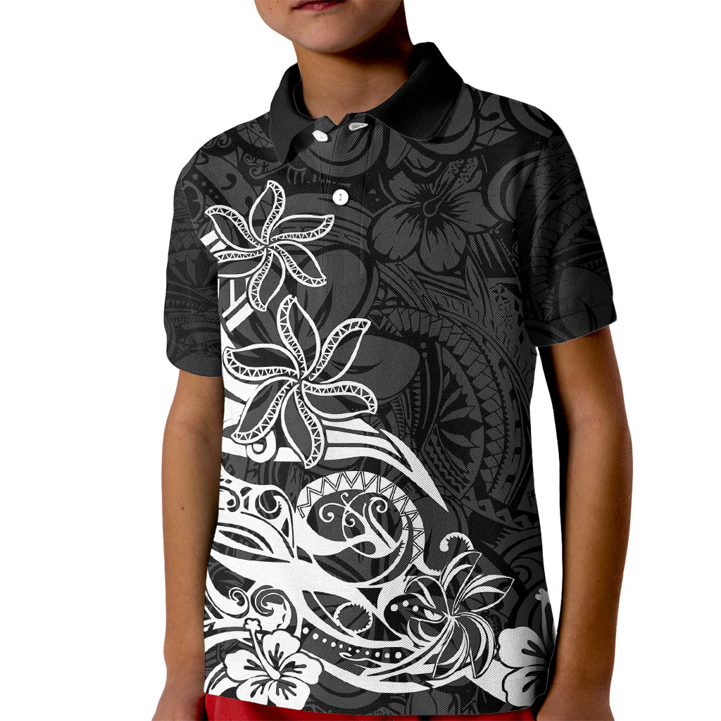 Polynesian Sunset Plumeria Kid Polo Shirt Pacific Island Tribal Black Style LT9 Kid Black - Polynesian Pride