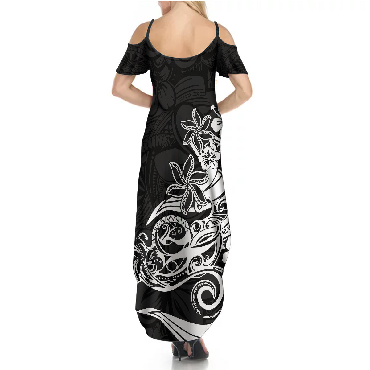 Polynesian Sunset Plumeria Summer Maxi Dress Pacific Island Tribal Black Style LT9 - Polynesian Pride