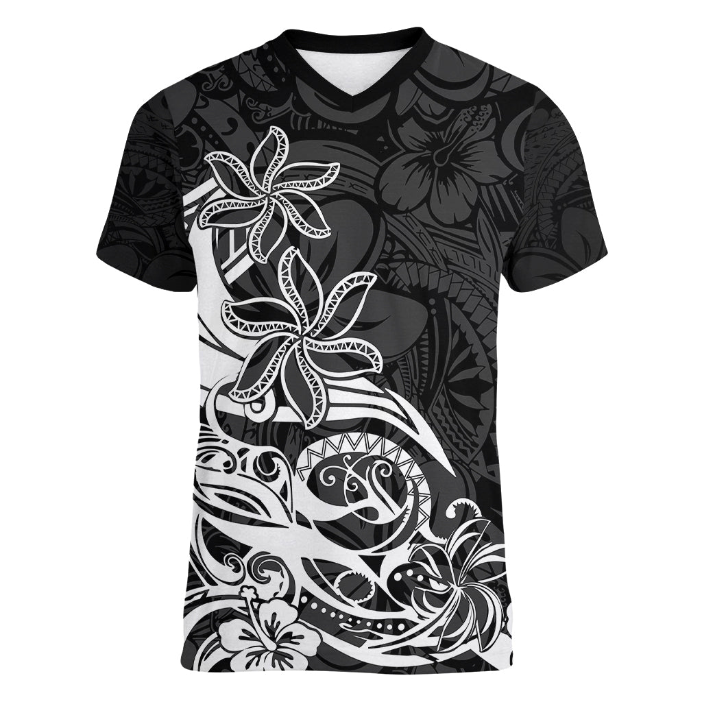 Polynesian Sunset Plumeria Women V Neck T Shirt Pacific Island Tribal Black Style LT9 Female Black - Polynesian Pride
