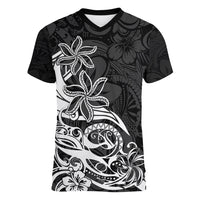 Polynesian Sunset Plumeria Women V Neck T Shirt Pacific Island Tribal Black Style LT9 Female Black - Polynesian Pride