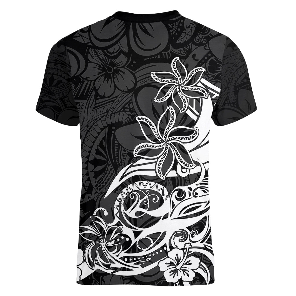Polynesian Sunset Plumeria Women V Neck T Shirt Pacific Island Tribal Black Style LT9 - Polynesian Pride
