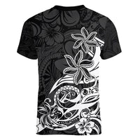 Polynesian Sunset Plumeria Women V Neck T Shirt Pacific Island Tribal Black Style LT9 - Polynesian Pride