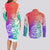 Polynesian Sunset Plumeria Couples Matching Long Sleeve Bodycon Dress and Long Sleeve Button Shirts Pacific Island Tribal Blossom Style LT9 - Polynesian Pride